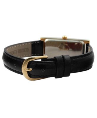 Women 36x18mm Watch Glossy Black Leather Strap