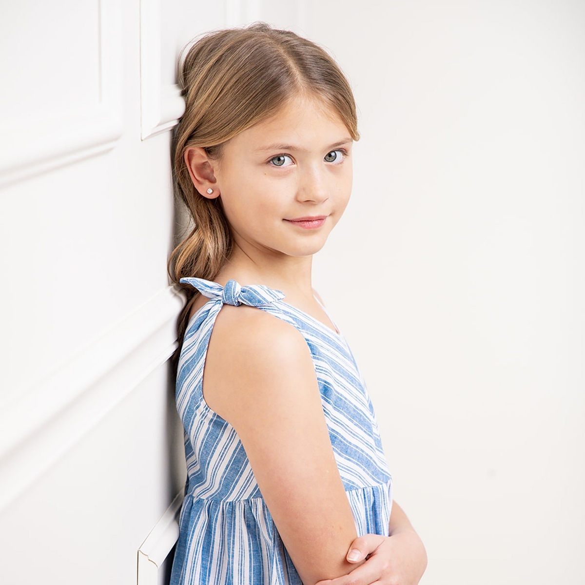 Hope & Henry Girls' Sleeveless Bow Shoulder Swing Dress