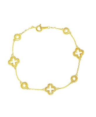 Suzy Levian Sterling Silver Cubic Zirconia Clover and Circle Station Bracelet