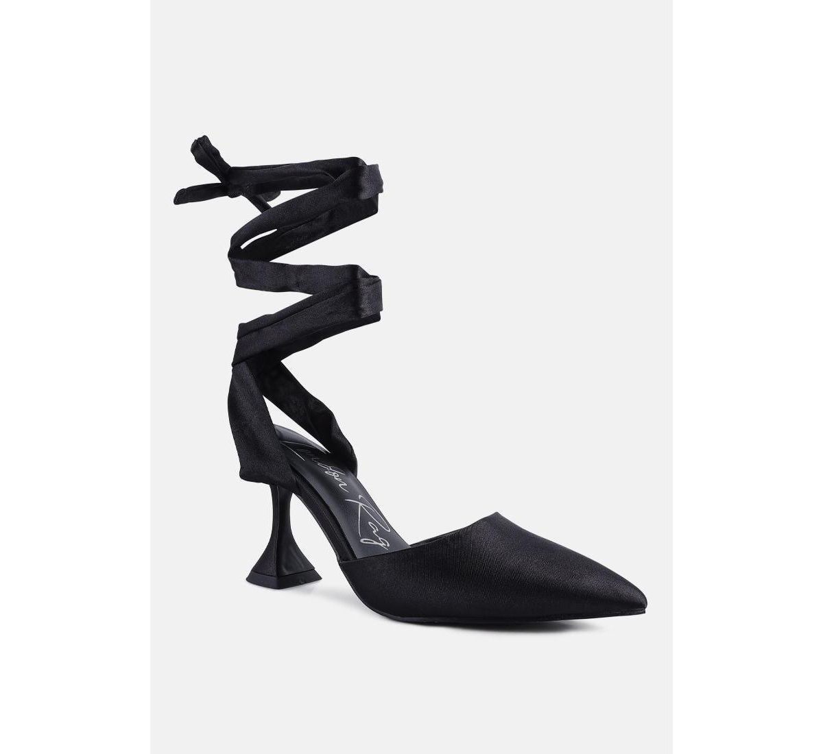 Womens Fonda Spool Heel Tie Up Satin Sandals - Black