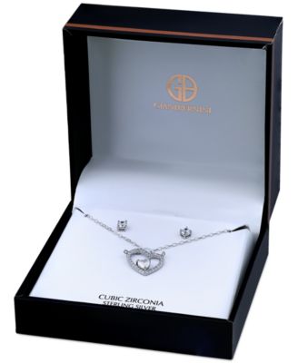 2-Pc. Set Cubic Zirconia Heart Pendant Necklace & Solitaire Stud Earrings, Created for Macy's