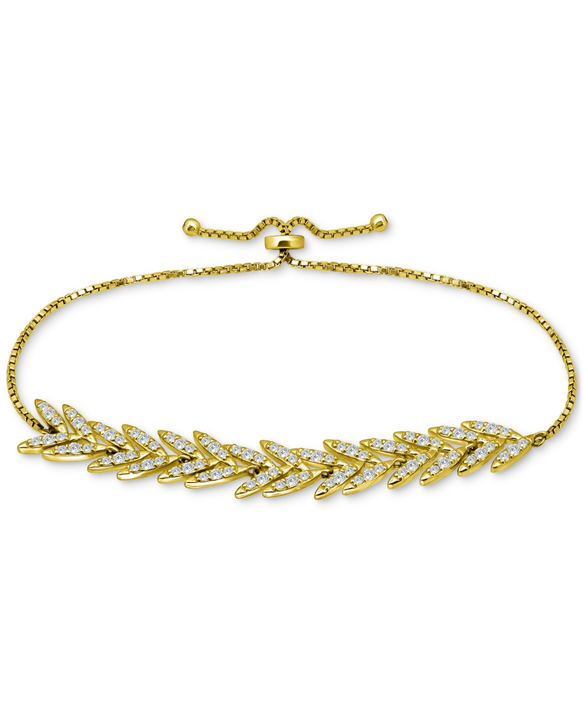 Macy's Cubic Zirconia Feather Look Bolo Bracelet In 14k Gold-plated Sterling Silver