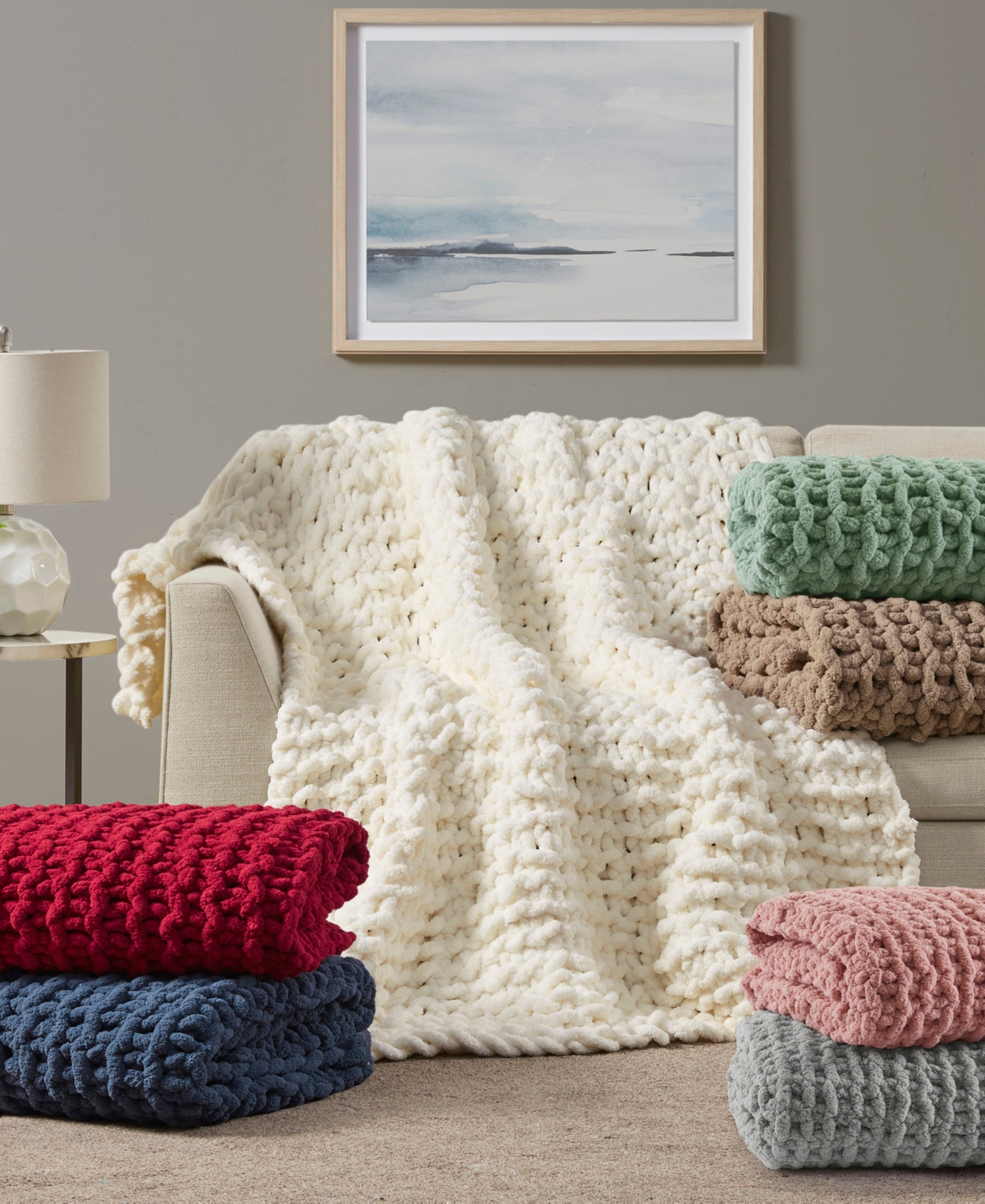 Madison Park Chunky-knit Chenille Throw, 50" X 60" In Red