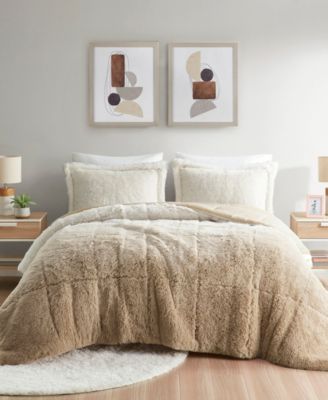 Brielle Ombre Shaggy Faux Fur 3-Pc. Comforter Set, Full/Queen