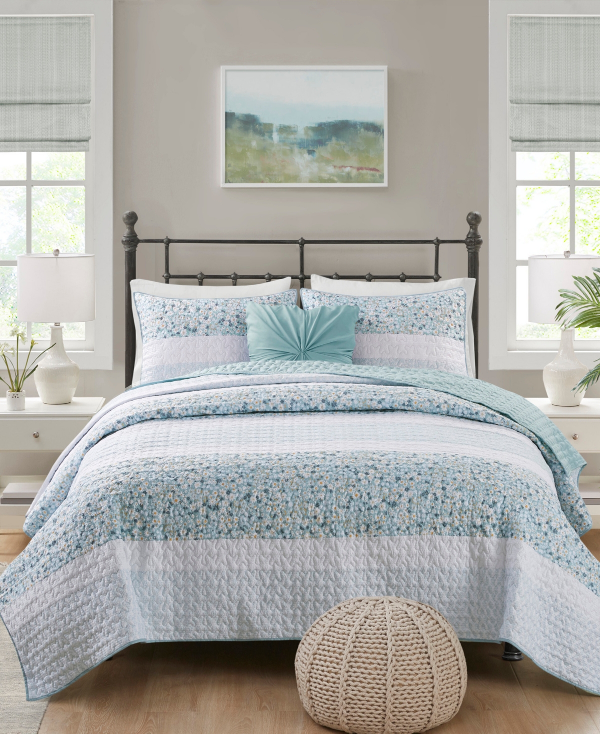 Madison Park Caralie Seersucker 4 Piece Quilt Set, King/california King In Aqua