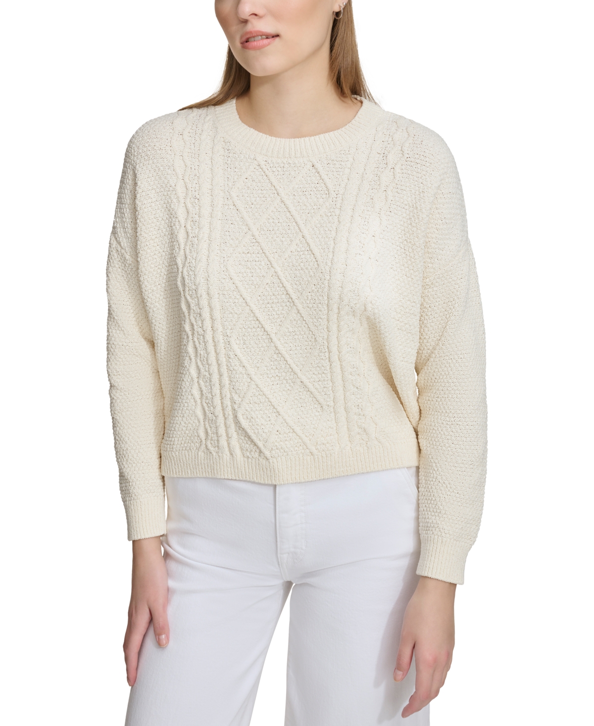 Women's Mixed Cable-Knit Drop-Shoulder Sweater - Gh - Eggnog