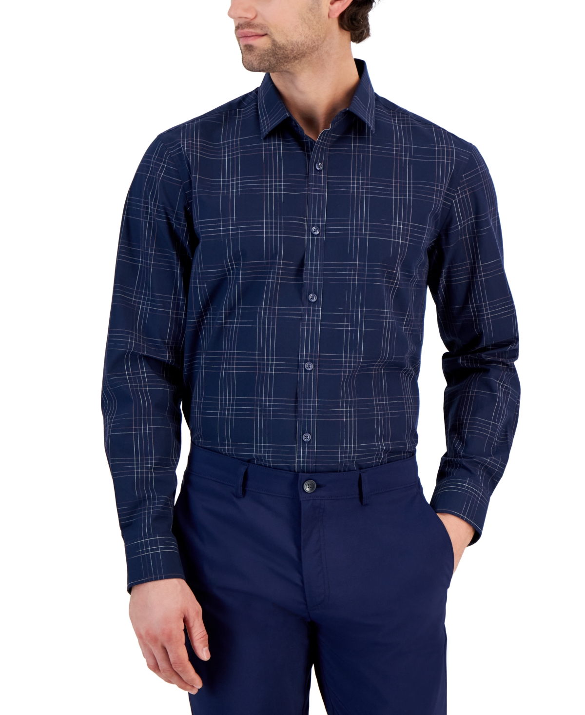 Alfani Men's Lomia Regular-fit Yarn-dyed Plaid Dobby Button-down Shirt, Created For Macy's In Deep Black