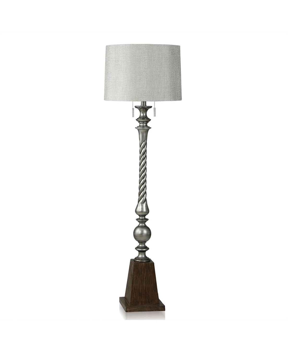 Stylecraft Home Collection 65" India Painted Swirl Pedestal Floor Lamp In Metallic Silver,faux Brown Wood