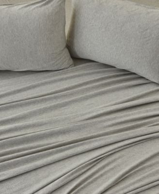 Heathered Melange T-shirt Jersey Knit Cotton Blend 4 Piece Sheet Set, Queen