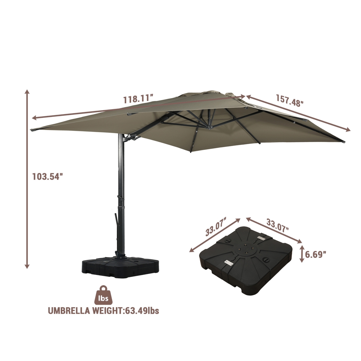 Mondawe 13ft Square Cantilever Patio Umbrella with Tilt for Outdoor Shade