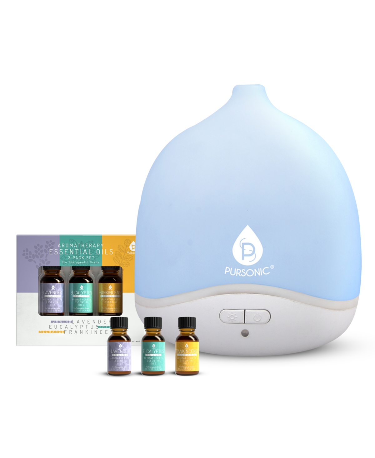 Usb & Battery-Operated Waterless Aroma Diffuser with Luxurious 3-Pack of Essential Oils - Light blue
