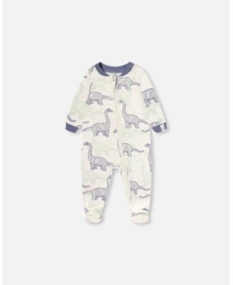 Deux Par Deux Organic Cotton One Piece Pajama - Printed Dinosaurs