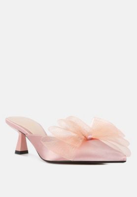Women asma organza bow embellished satin mules