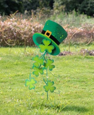 42" H St. Patrick's Metal Leprechaun Hat Shamrocks Yard Stake