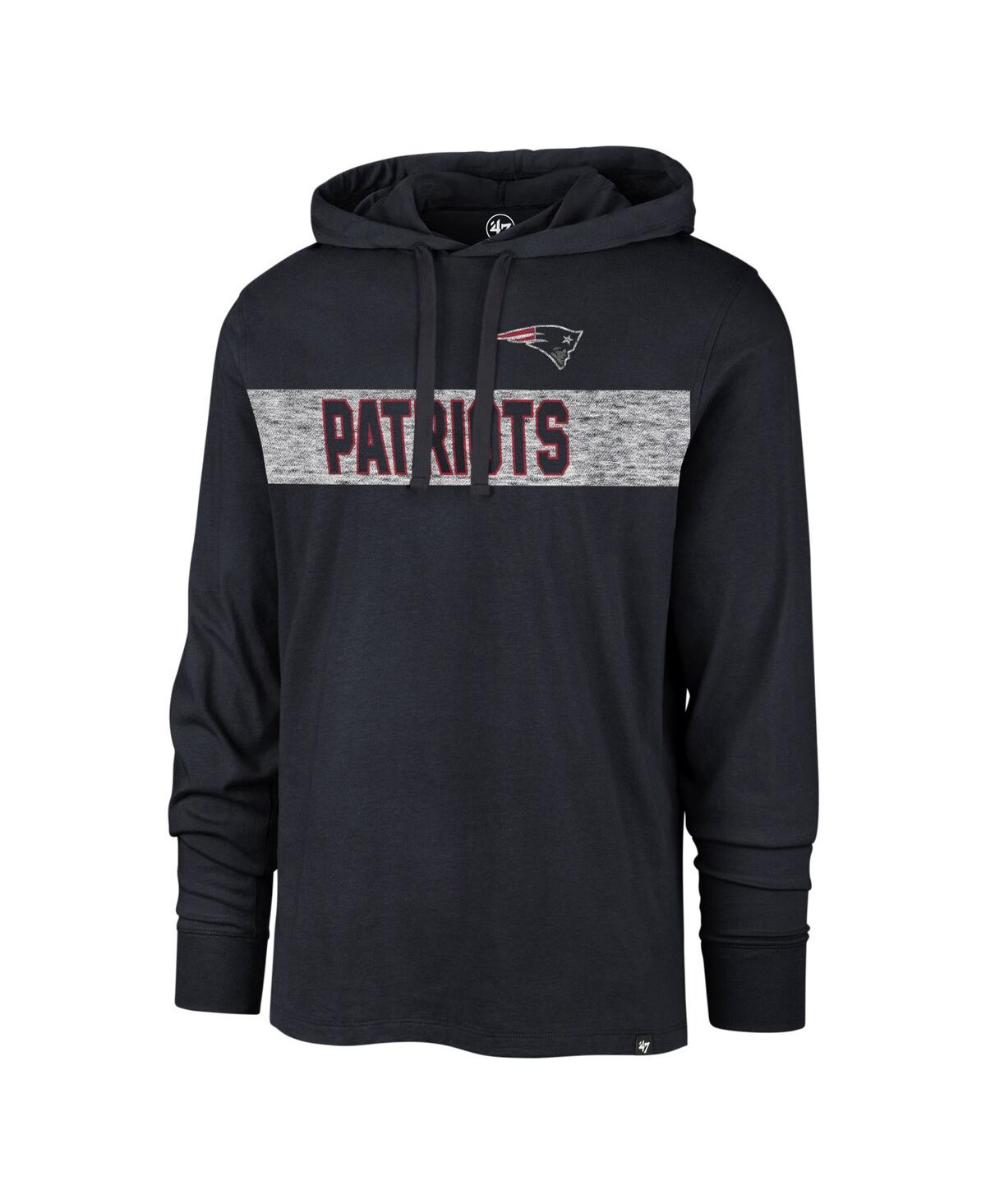 Men's '47 Brand Navy Distressed New England Patriots Field Franklin Hooded Long Sleeve T-shirt - Navy