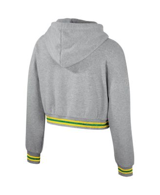 Women's Heather Gray Distressed Oregon Ducks Cropped Shimmer Pullover Hoodie