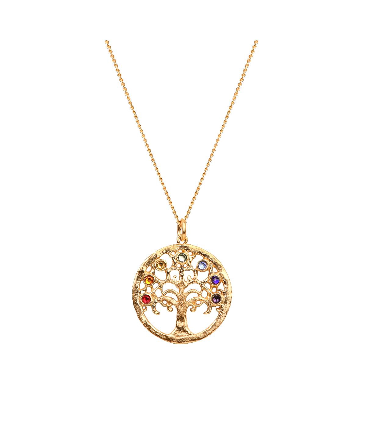 Mindful Alignment - Chakra Tree Of Life Charm Necklace - Gold/multicolor