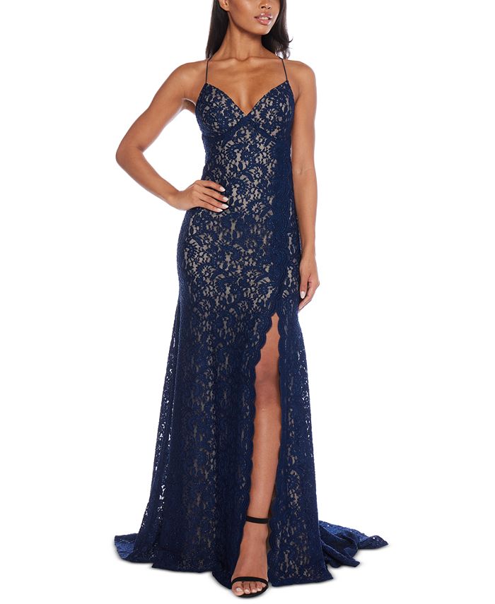 B Darlin Juniors Glitter Lace Open Back Sleeveless Gown Macy s