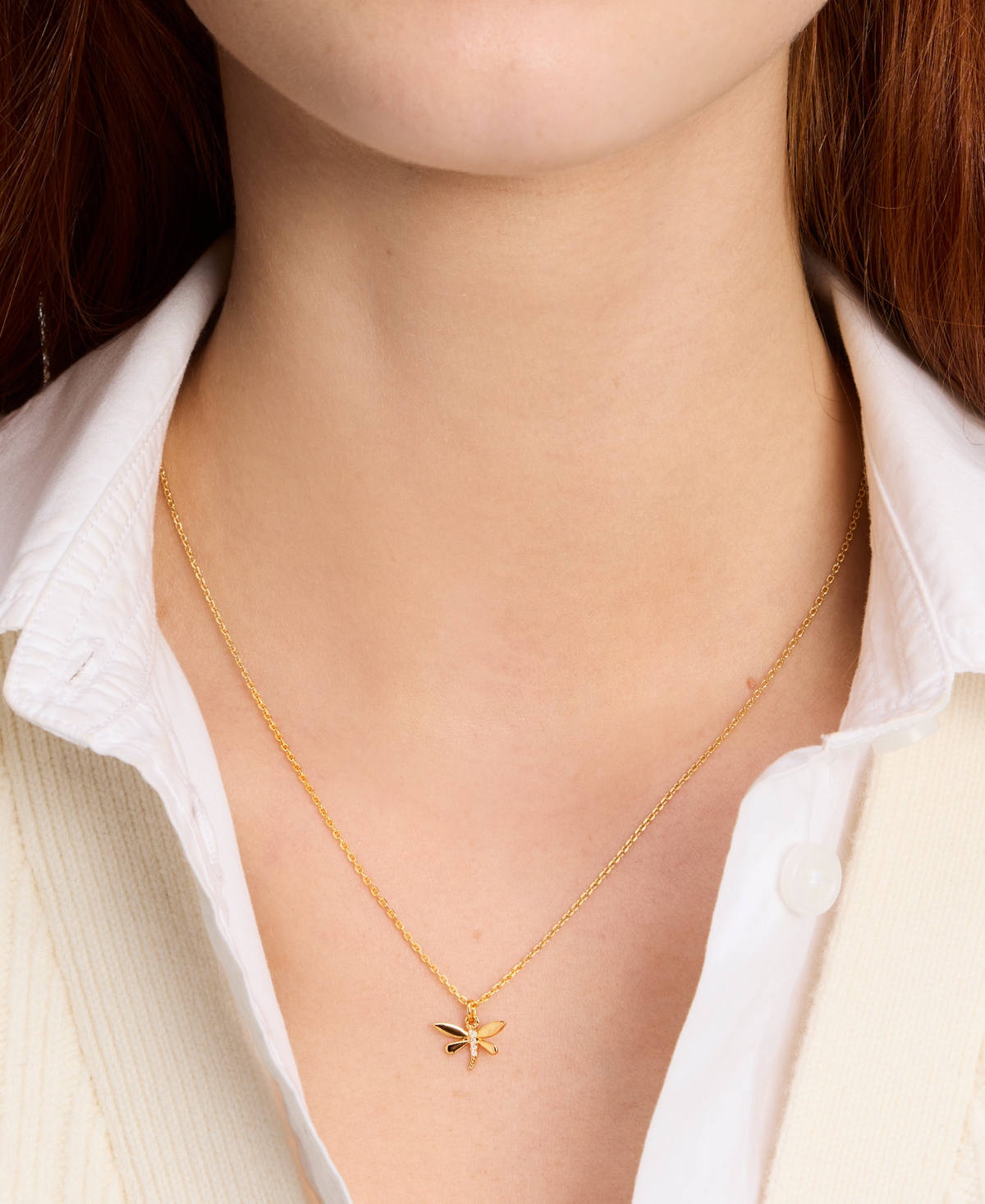 Kate Spade New York Gold-Tone Pave Dragonfly Pendant Necklace, 16