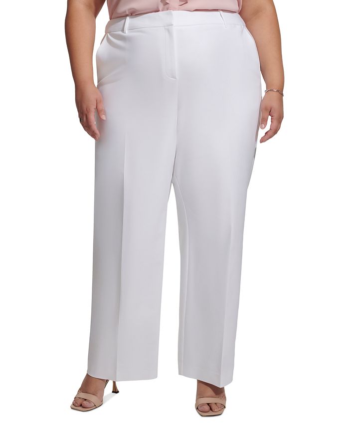 Calvin Klein Plus Size Mid-Rise Belted Wide-Leg Pants - Macy's