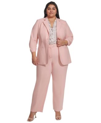 Calvin Klein Plus Size Infinite Stretch 3 4 Ruched Sleeve Jacket Slim Fit Pants In Silver Pink