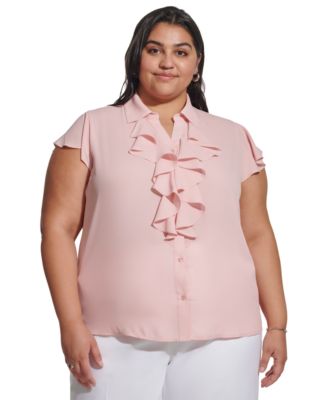 Calvin Klein - Plus Size Ruffle-Front Cap-Sleeve Top