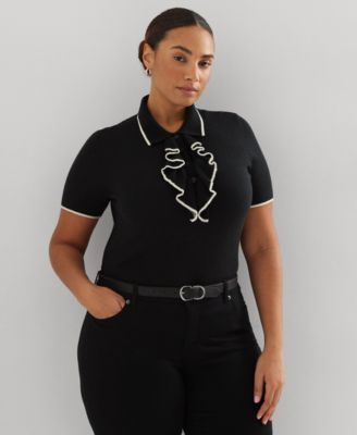 Lauren Ralph Lauren - Plus Size Ruffled Two-Tone Polo Sweater