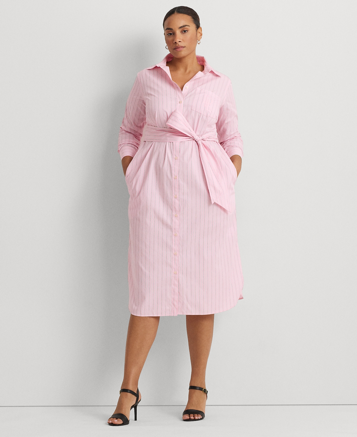 Lauren Ralph Lauren Women's Striped Broadcloth Tiered Shirtdress - Macy's