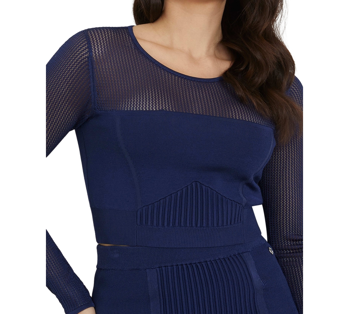 Shop Guess Women's Kariselle Long-sleeve Cropped Sweater In Cave Blue