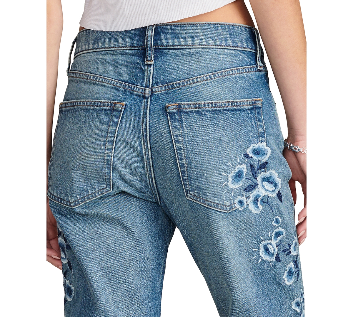 Shop Lucky Brand Women's '90s Embroidered Loose Cropped Jeans In Field Of Flowers