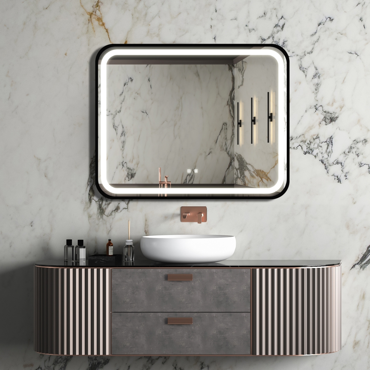 Streamdale Furniture Led Classy Vanity Mirror - 40x32 Inch, Dimmable Touch - Silver+grey