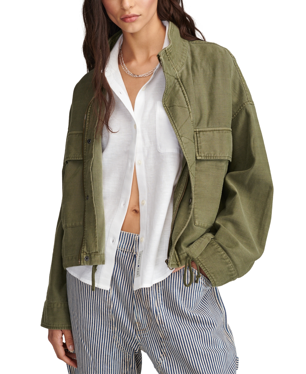 Shop Lucky Brand Women's Utility Cropped Trench Jacket In Loden Green