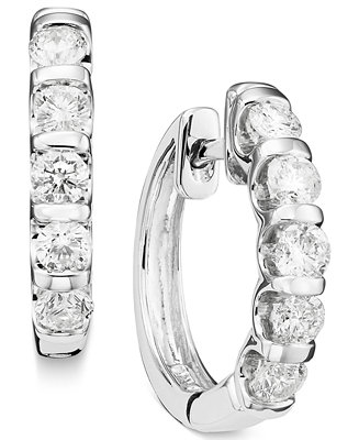 Macy's Channel-Set Diamond Hoop Earrings in 14k White Gold (1 ct. t.w.) &  Reviews - Earrings - Jewelry & Watches - Macy's