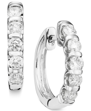 image of Channel-Set Diamond Hoop Earrings in 14k White Gold (1 ct. t.w.)