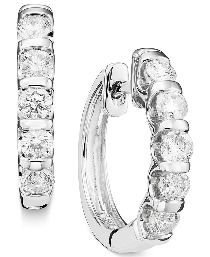 Macy's - Channel-Set Diamond Hoop Earrings in 14k White Gold (1 ct. t.w.)