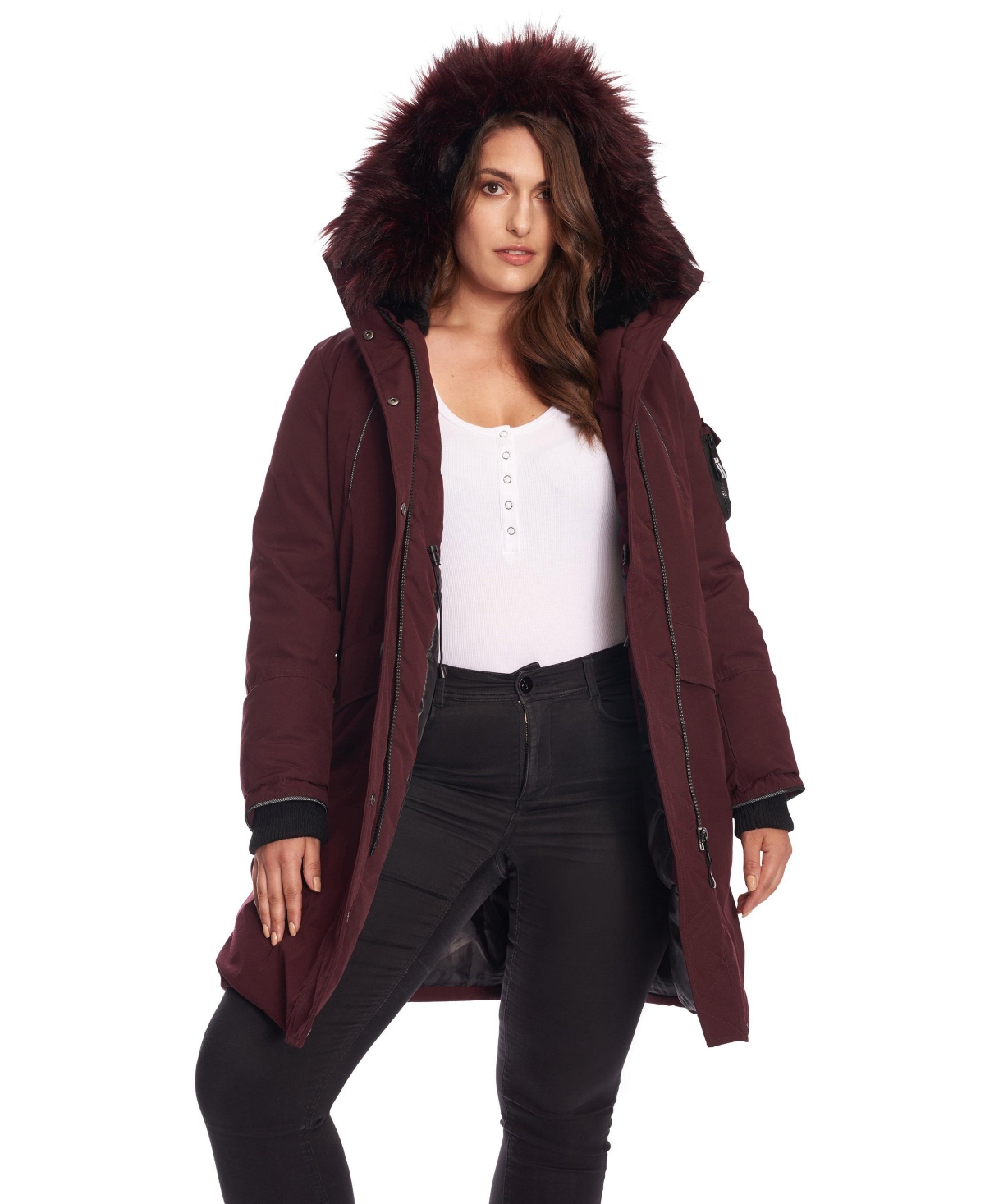 Plus Size Laurentian Long Parka Winter With Faux Fur Hood - Taupe