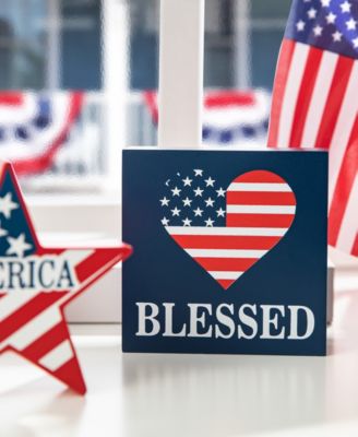 Set of 3 Patriotic, Americana Wooden Block Table Sign