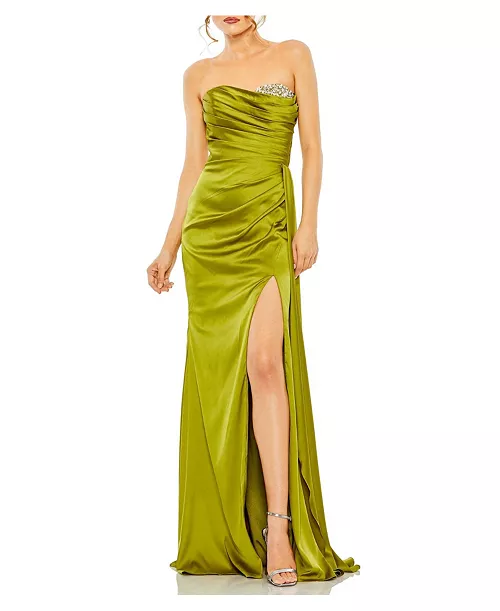 women's strapless embellished sweetheart neckline satin gown