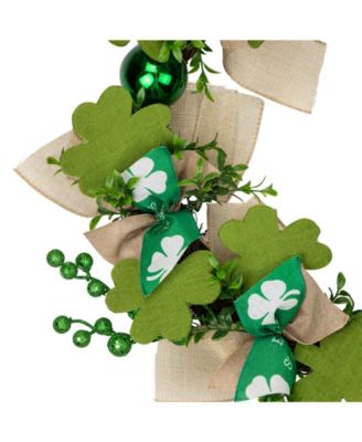 Burlap Bows and Shamrocks St. Patrick's Day Wreath, 24", Unlit