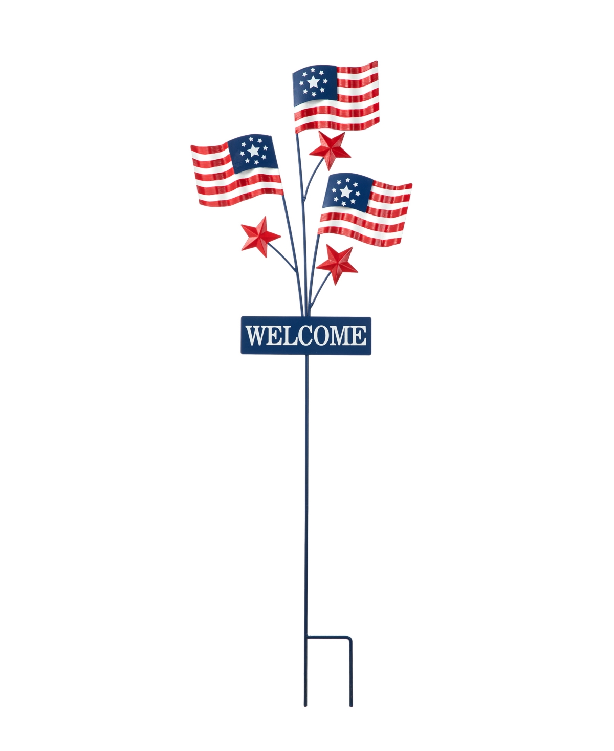 42" H Patriotic, Americana Metal Flags Yard Stake - Multi