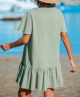 Women's Button-Up V-Neck Flounce Cover Up Dress