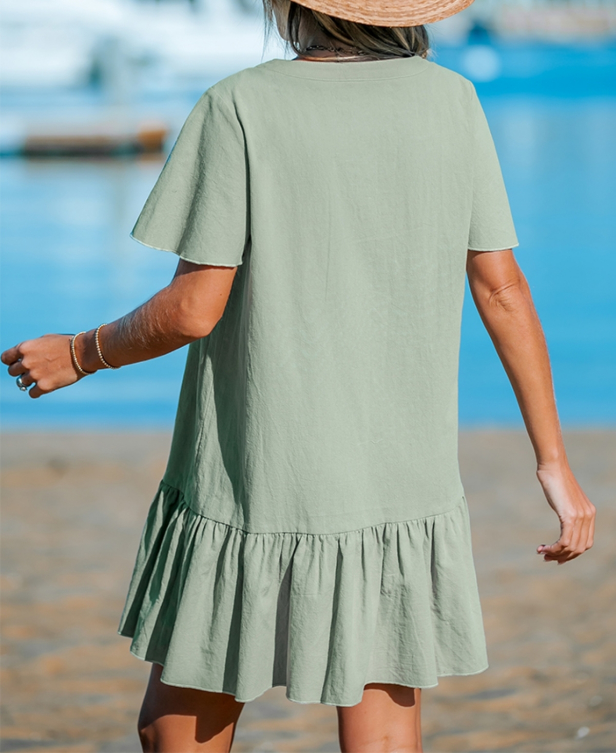 Cupshe Women's Button-Up V-Neck Flounce Cover Up Dress