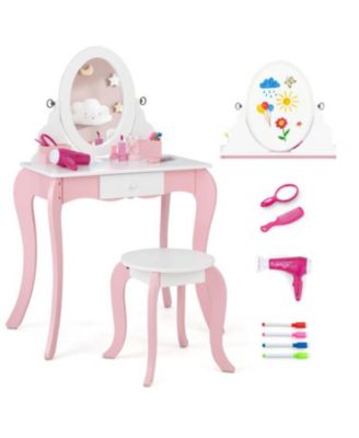 Pretend Kids Vanity Set with 360° Rotatable Mirror and Play Accessories