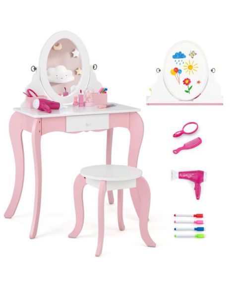 Детские игрушки Slickblue Kids Pretend Vanity Set with 360degree(s) Rotating Mirror and Play Accessories-Pink, цвет: Розовый / Белый