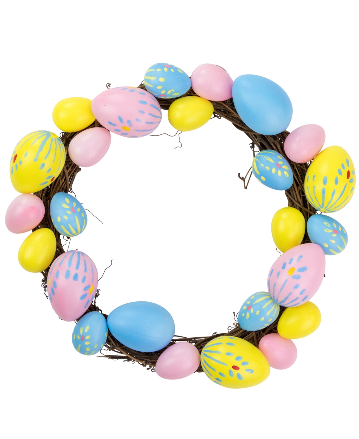 Northlight 10" Floral Stem Easter Egg Spring Grapevine Wreath In Yellow