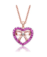 GiGiGirl Kids/Girls 18K Rose Gold Plated with Cubic Zirconia Heart Shaped Pendant - Pink