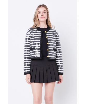 Women's Sequin Striped Knit Cardigan
