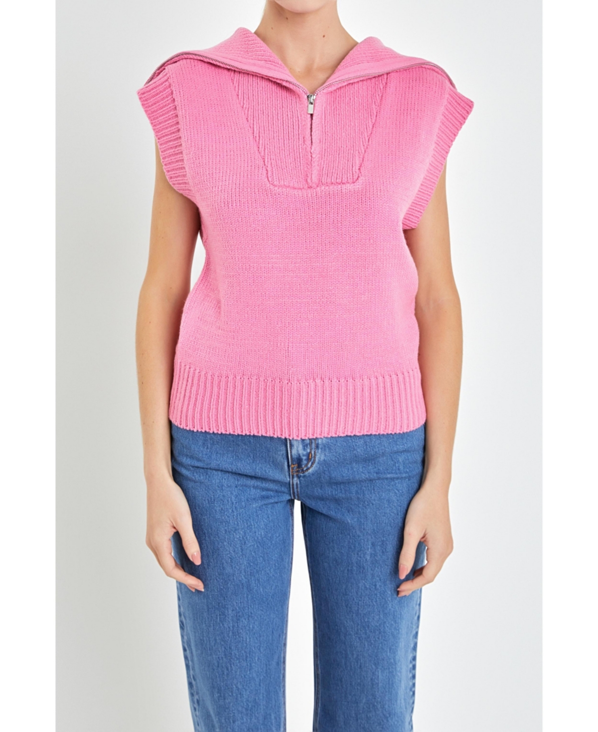 English Factory Rib Sweater Vest In Pink