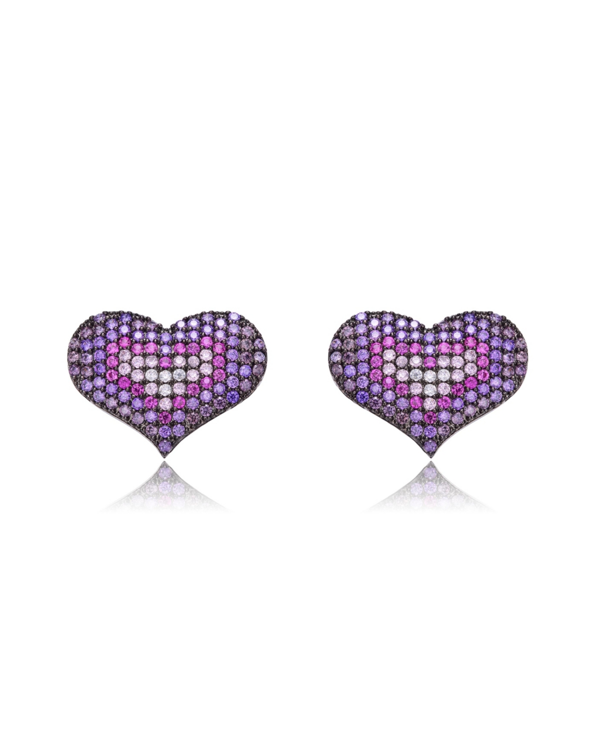 GiGiGirl Sterling Silver Teens with Black Plated Multi Colored Round Cubic Zirconia Heart Stud Earrings