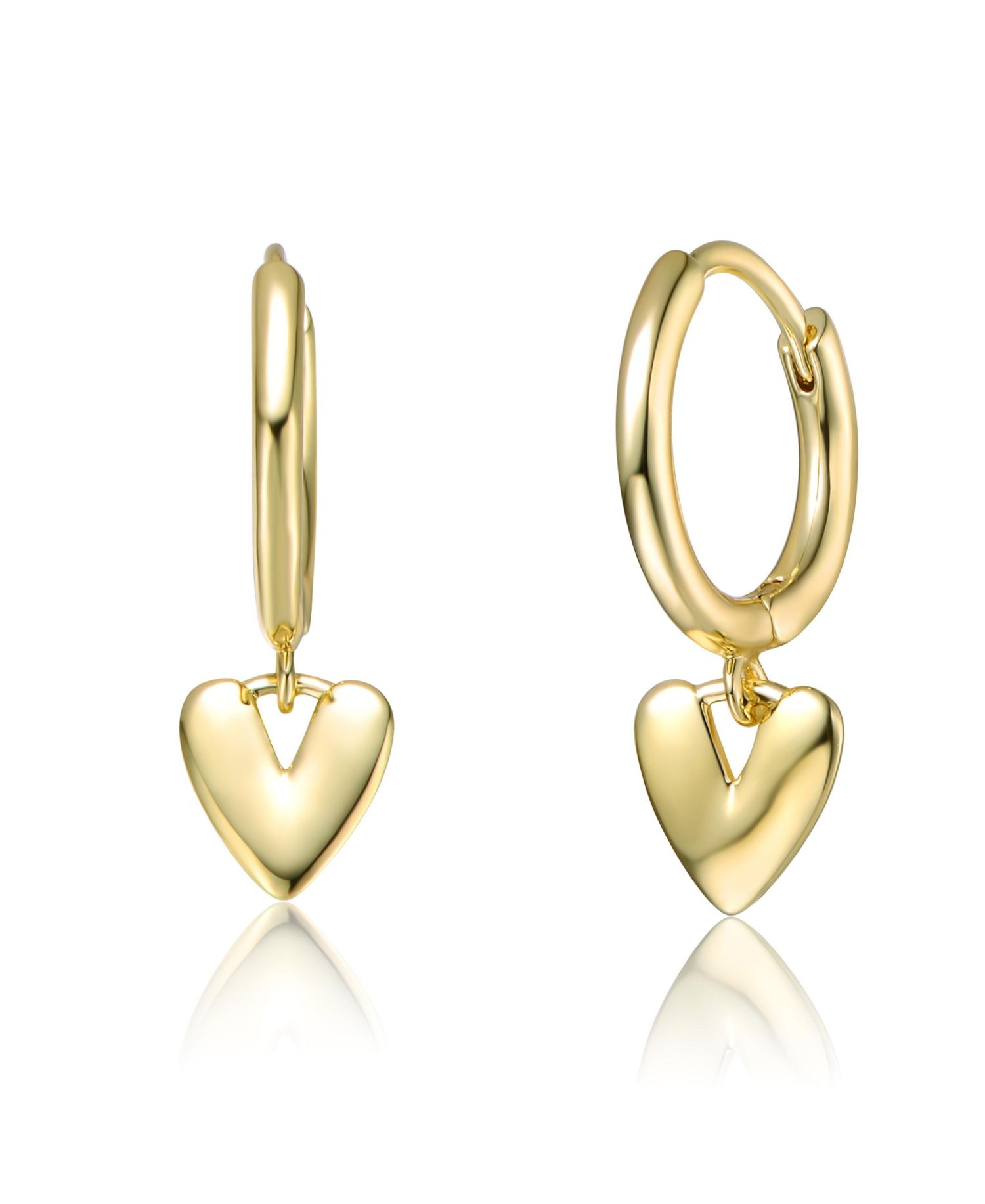 14K Gold Plated Mini Puff Heart Charm Huggie Hoop Earrings